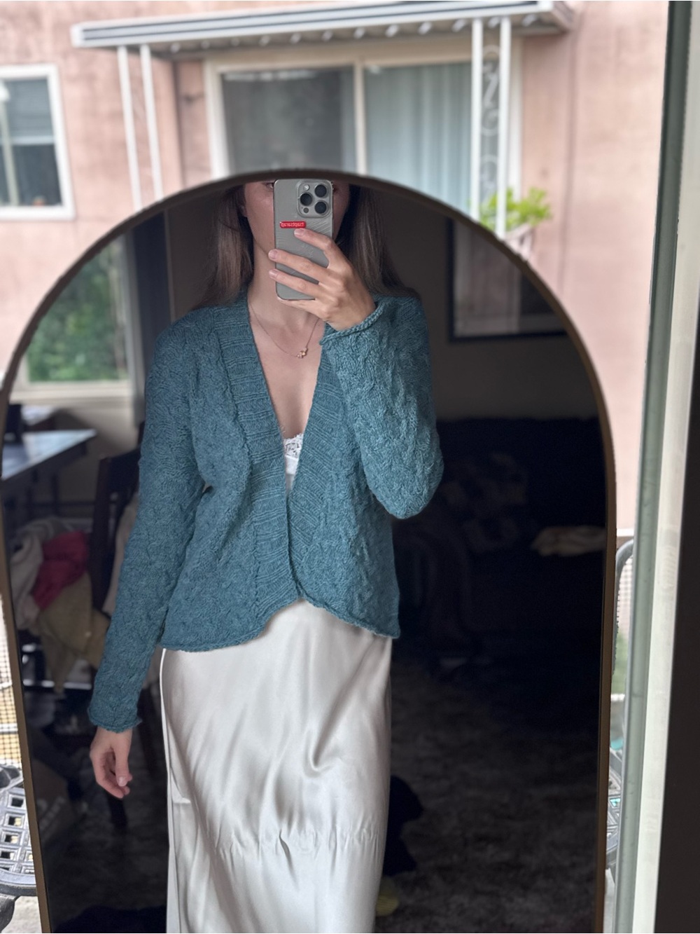 Hand Crafted Teal Cable-Knit Open-Front Cardigan